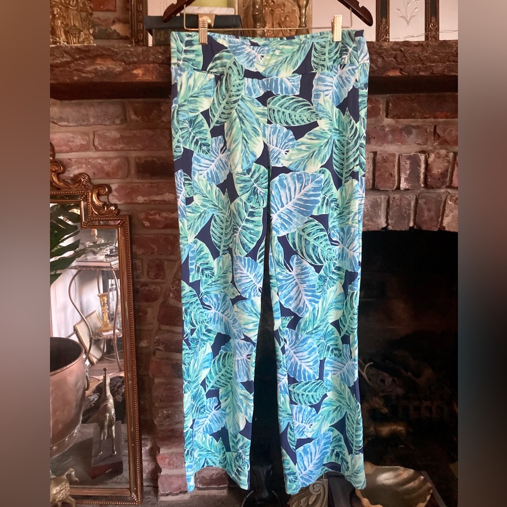 J. McLaughlin Catalina Cloth Tropical Leaf Watercolor Wide-Leg Pants Resort Lux